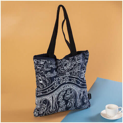 black and white canvas tote bag